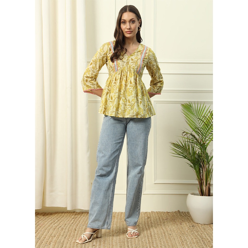 Yellow Readymade Cotton Short Top - JD986600196