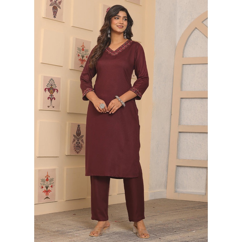 2 Pc Brown Readymade Rayon Kurti Set - JD986599947