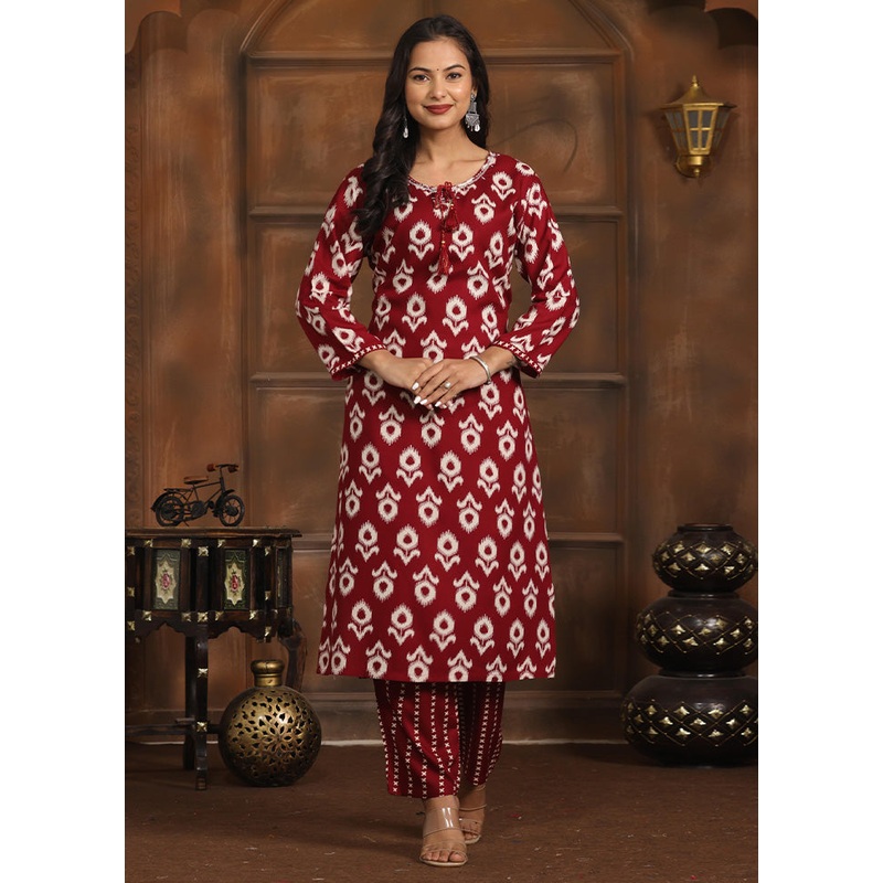 2 Pc Maroon Readymade Rayon Kurti Set - JD986599946