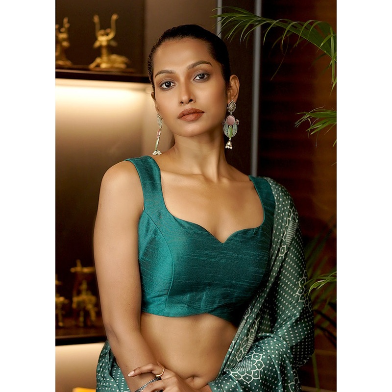 Bottle Green Dupion Silk Designer Blouse - JD986599831