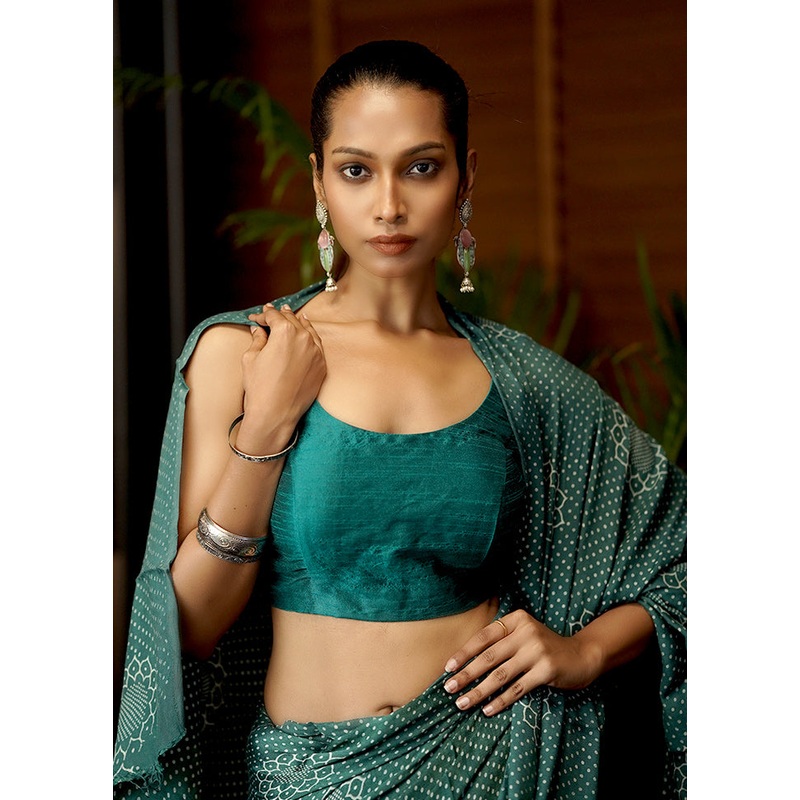Bottle Green Dupion Silk Designer Blouse - JD986599833