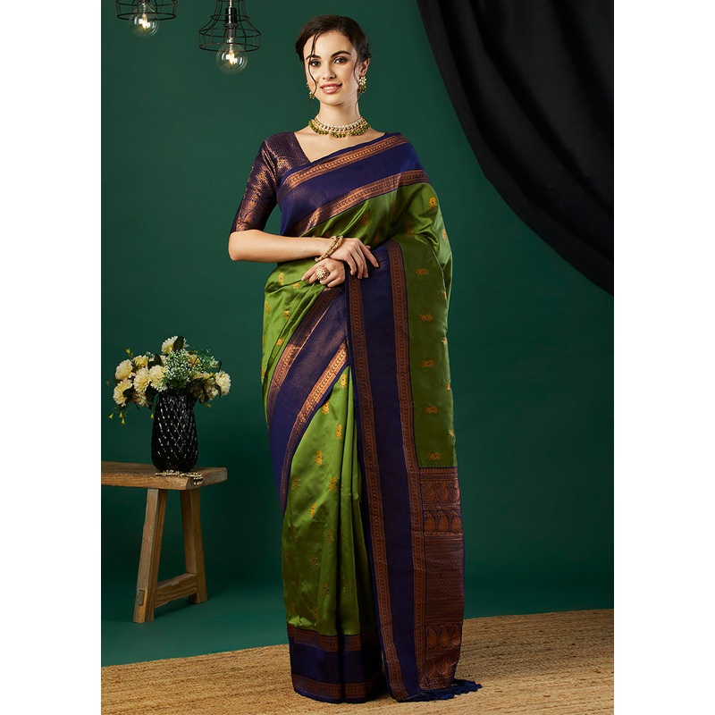 Green Banarasi Silk Saree With Blouse Piece - JD986600020