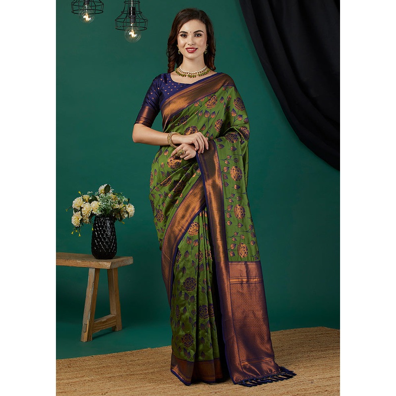 Green Banarasi Silk Saree With Blouse Piece - JD986600021