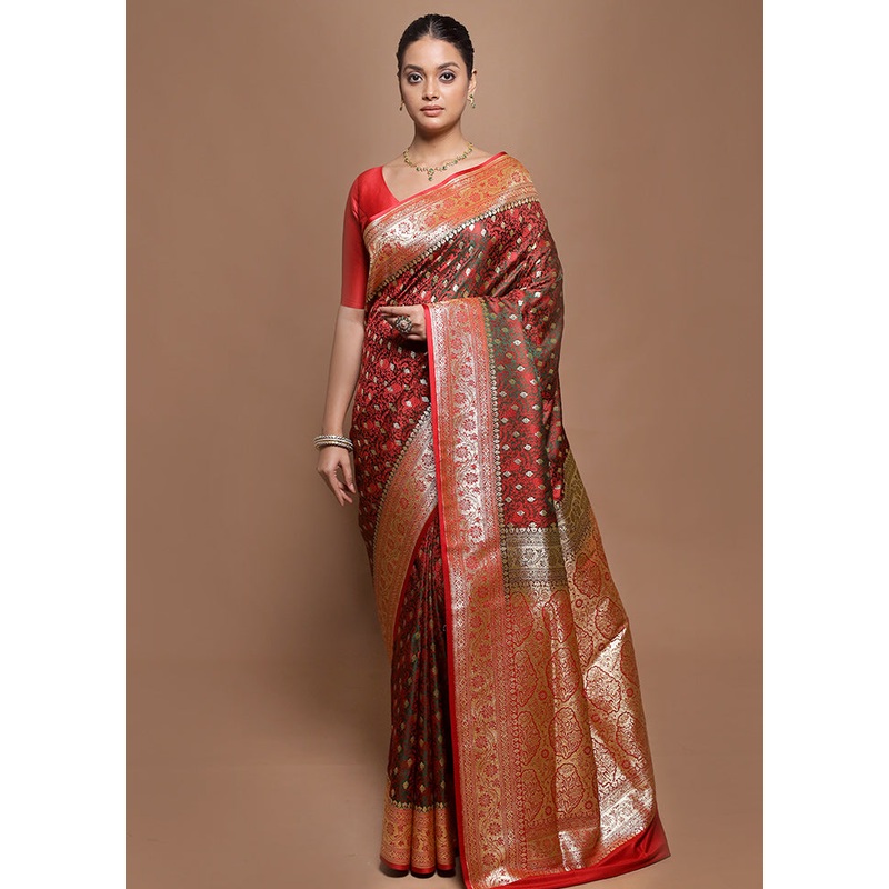 Green Tanchoi Silk Saree With Blouse Piece - JD986599936