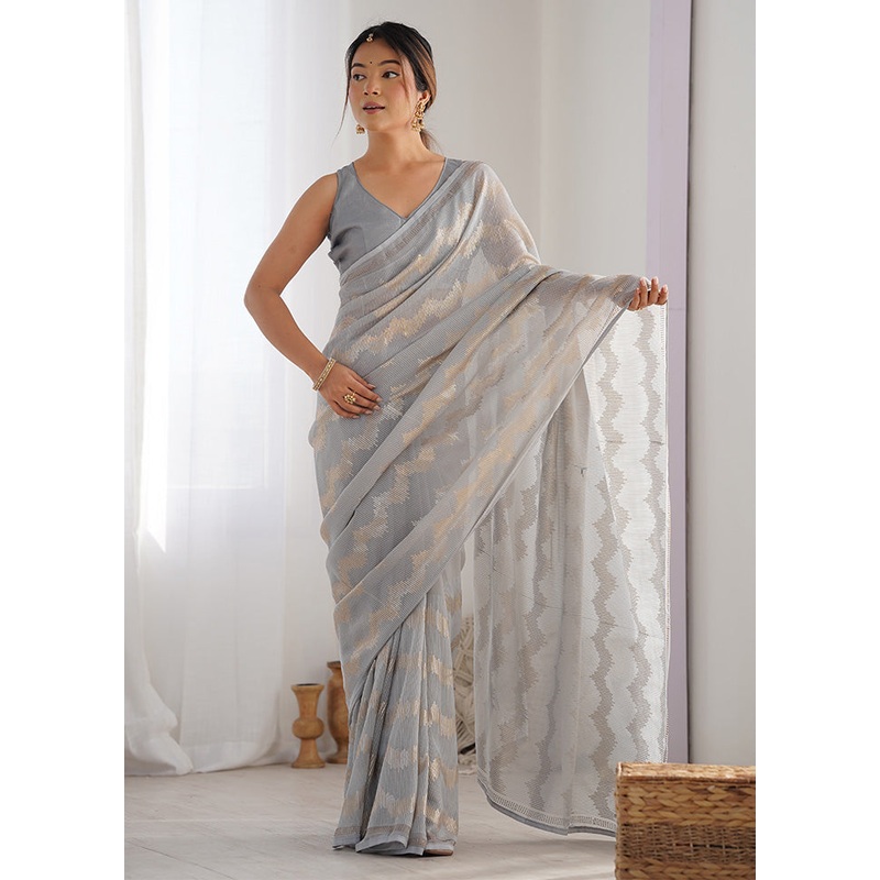 Grey Georgette Saree With Blouse Piece - JD986600011
