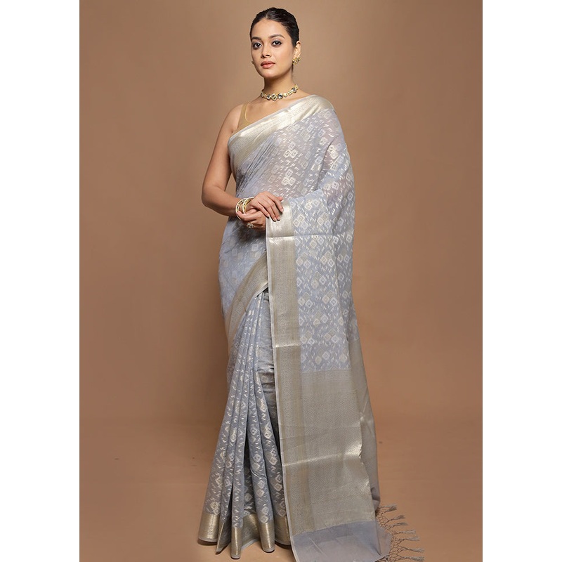 Grey Kora Silk Saree With Blouse Piece - JD986599924