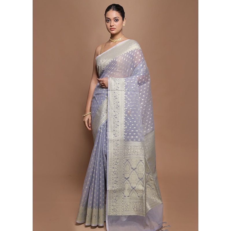 Grey Kora Silk Saree With Blouse Piece - JD986599928