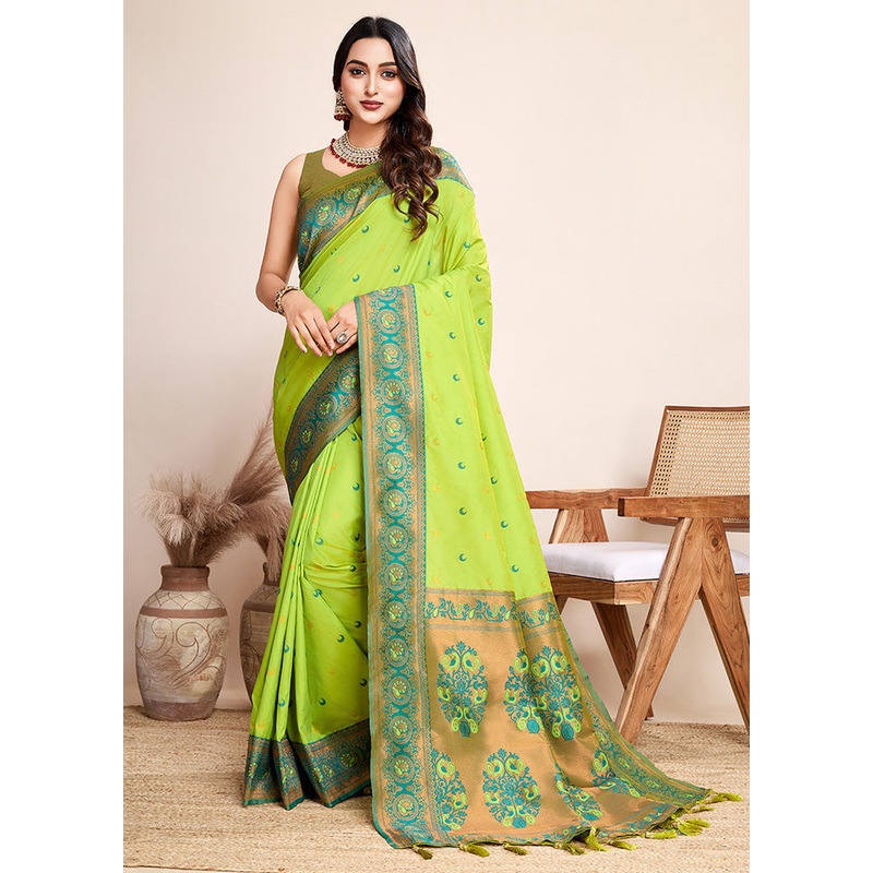 Lemon Spun Silk Saree With Blouse Piece - JD986600007
