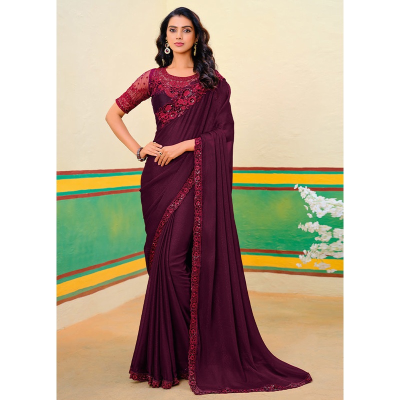 Maroon Georgette Saree With Blouse Piece - JD986600004