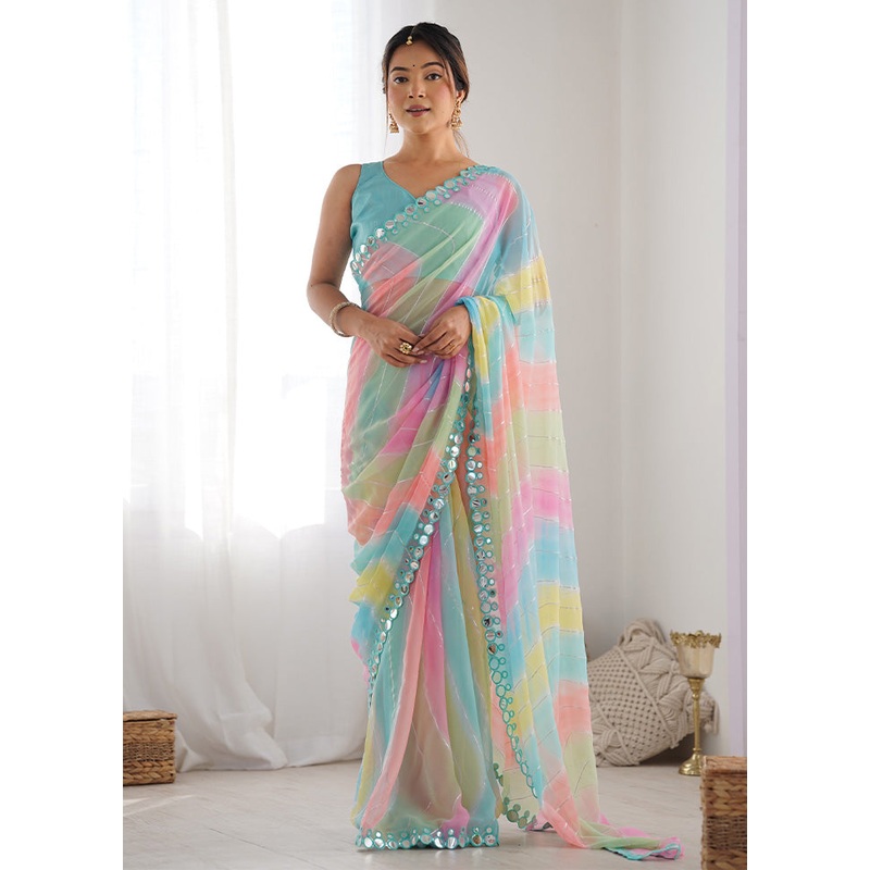 Multicolor Georgette Saree With Blouse Piece - JD986599999