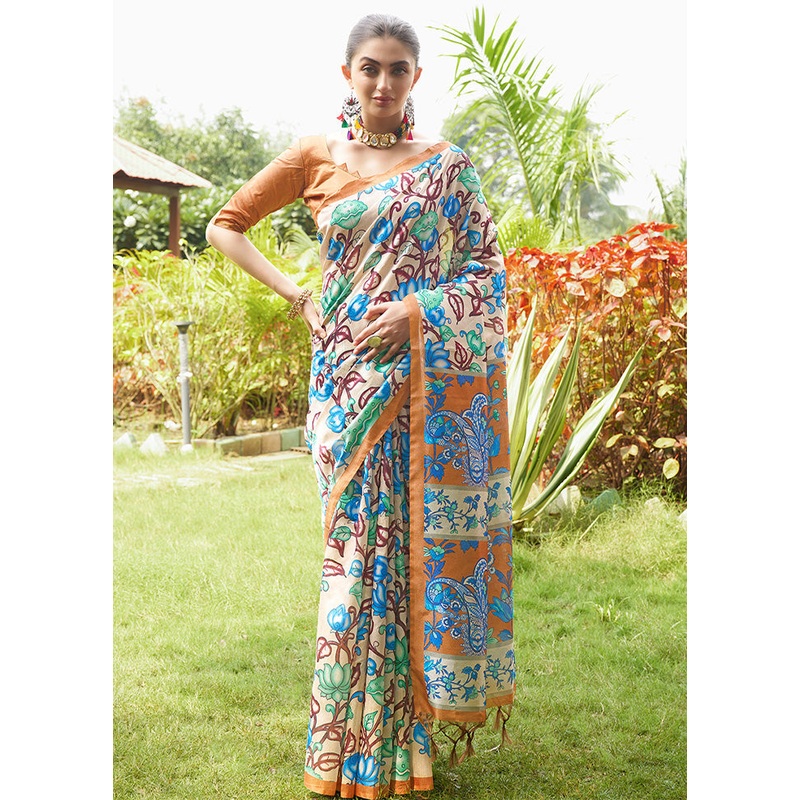 Mustard Tussar Silk Saree With Blouse Piece - JD986599997