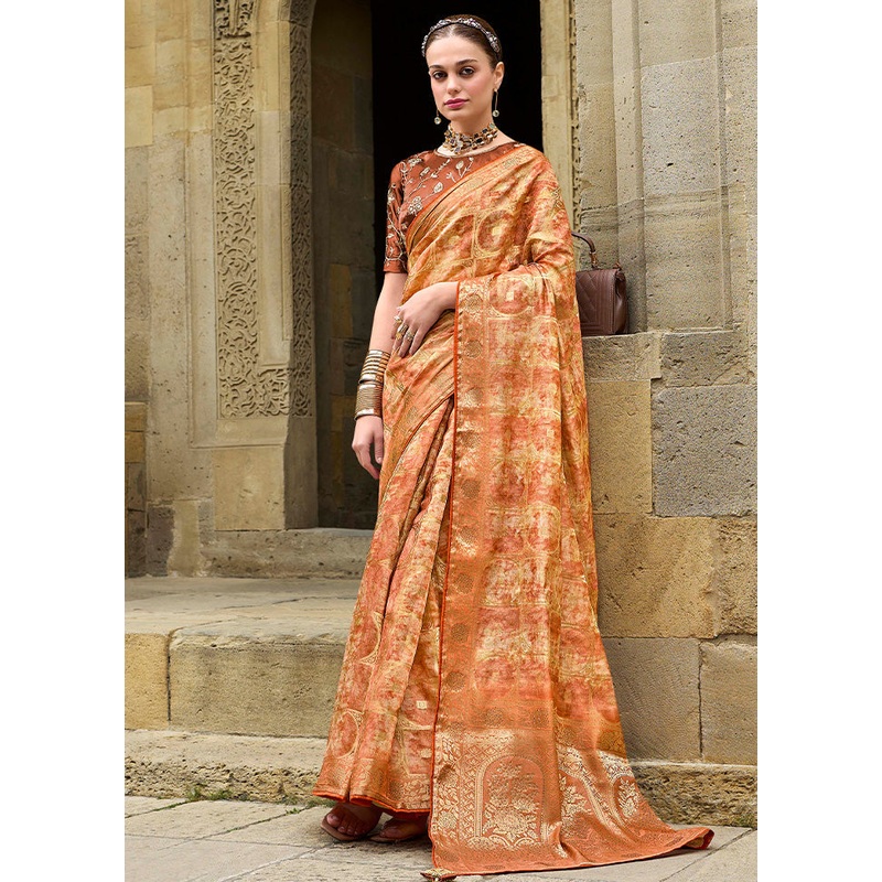 Orange Spun Silk Saree With Blouse Piece - JD986599989