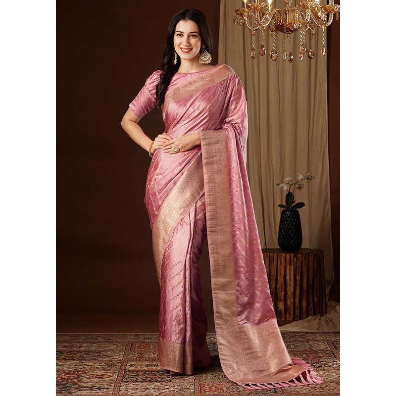 Peach Satin Silk Saree With Blouse Piece - JD986599987