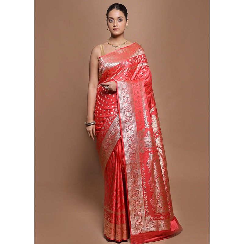 Pink Banarasi Silk Saree With Blouse Piece - JD986599907