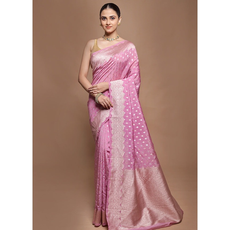 Pink Dupion Silk Saree With Blouse Piece - JD986599906