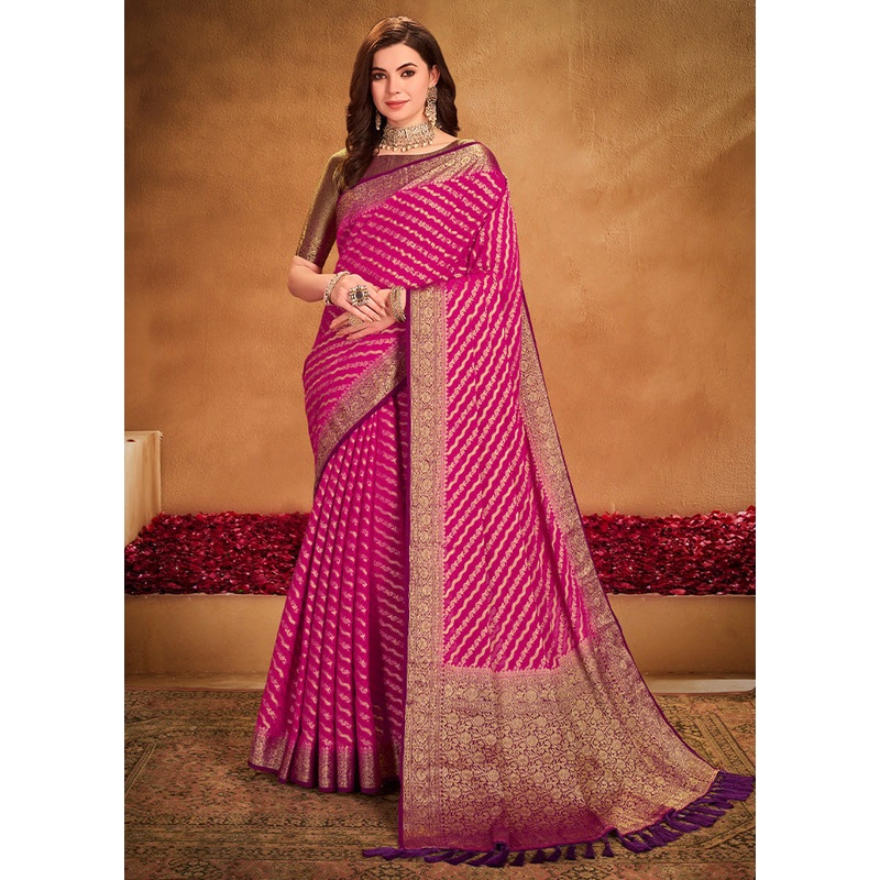 Pink Georgette Saree With Blouse Piece - JD986599983