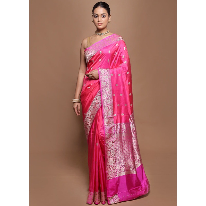Pink Handloom Katan Pure Silk Saree With Blouse Piece - JD986599902