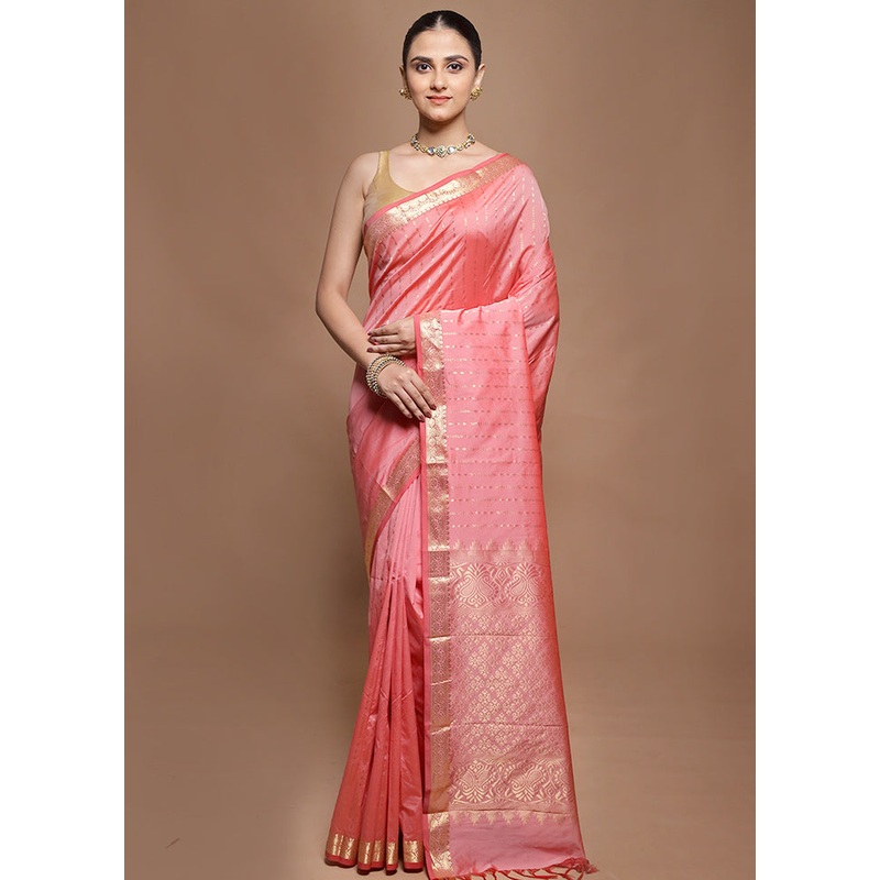 Pink Kanjivaram Silk Saree With Blouse Piece - JD986599892