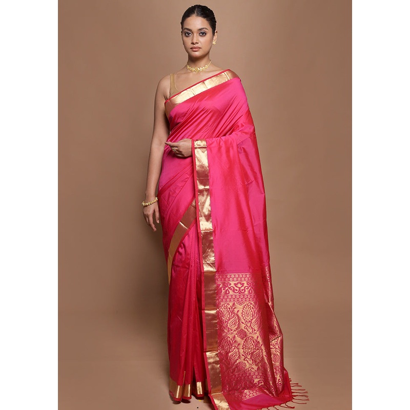 Pink Kanjivaram Silk Saree With Blouse Piece - JD986599895