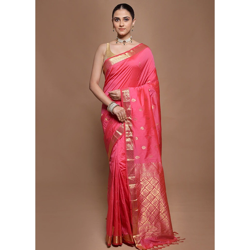 Pink Kanjivaram Silk Saree With Blouse Piece - JD986599897