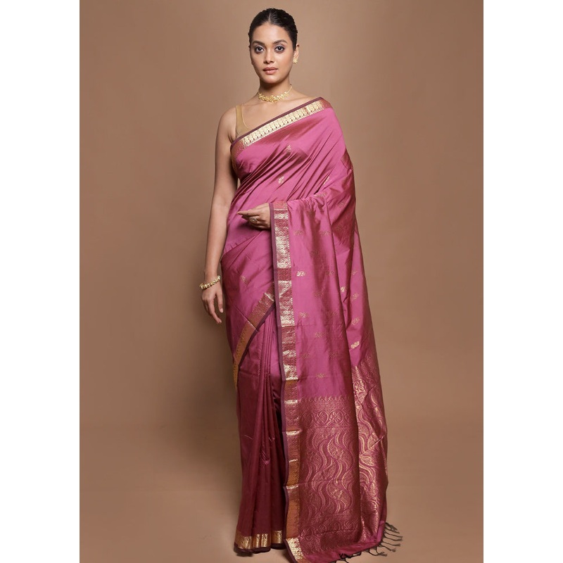 Pink Kanjivaram Silk Saree With Blouse Piece - JD986599898