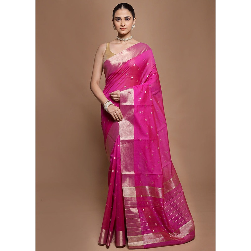 Pink Kora Silk Saree With Blouse Piece - JD986599882