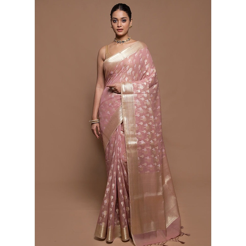 Pink Kora Silk Saree With Blouse Piece - JD986599885