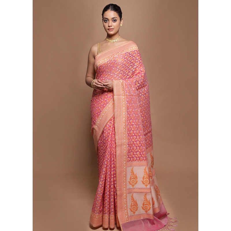 Pink Kora Silk Saree With Blouse Piece - JD986599886