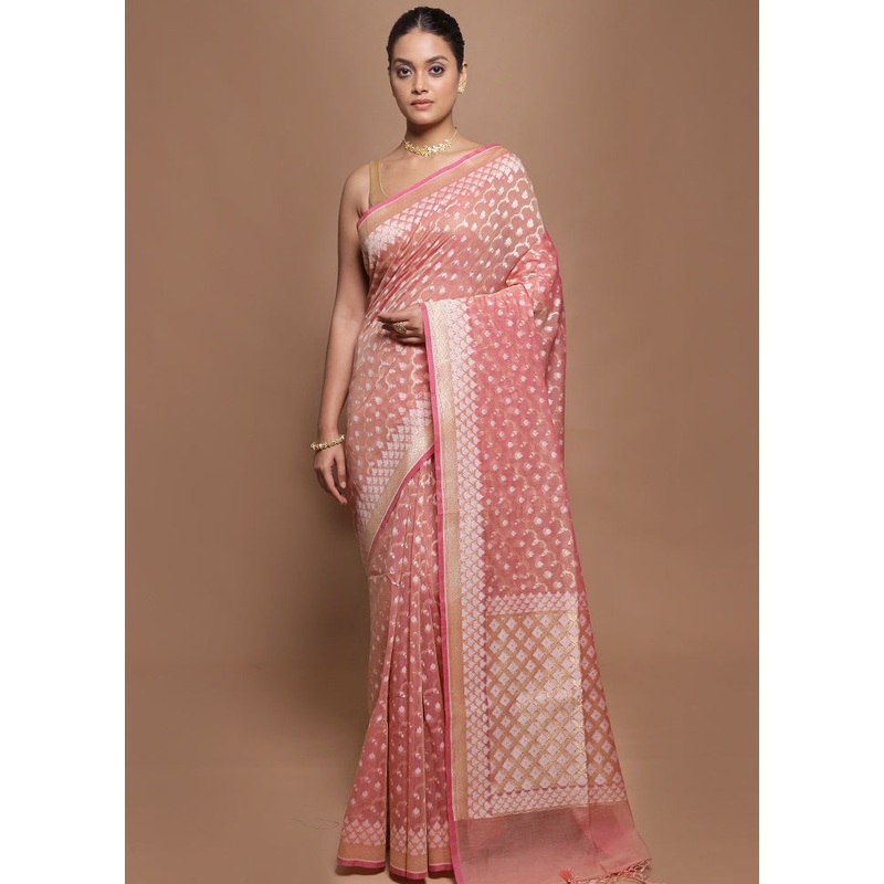 Pink Kora Silk Saree With Blouse Piece - JD986599887