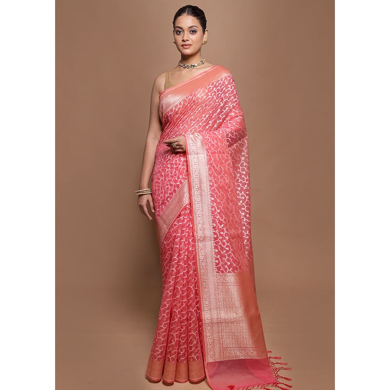 Pink Kora Silk Saree With Blouse Piece - JD986599888