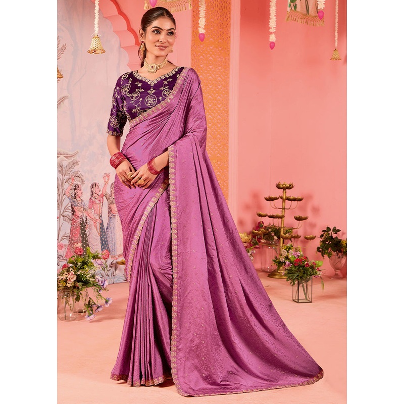 Pink Satin Silk Saree With Blouse Piece - JD986599981