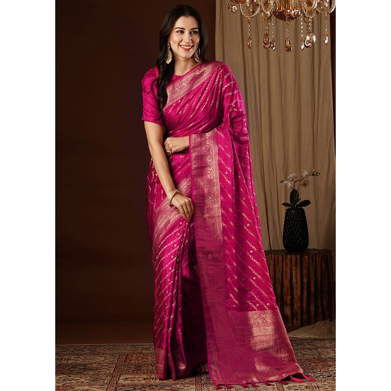 Pink Satin Silk Saree With Blouse Piece - JD986599982