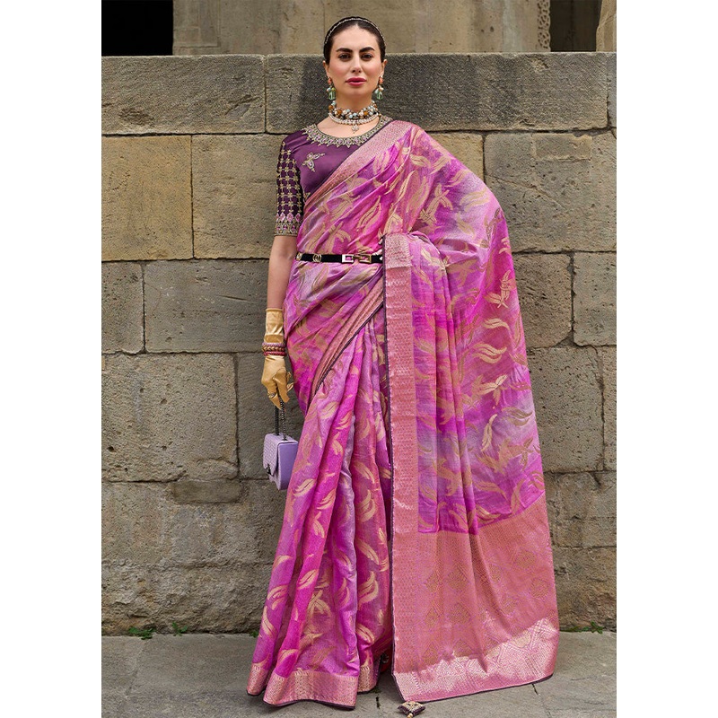 Pink Spun Silk Saree With Blouse Piece - JD986599978