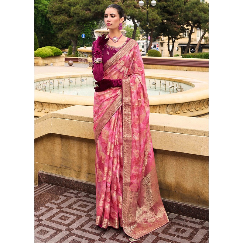 Pink Spun Silk Saree With Blouse Piece - JD986599979