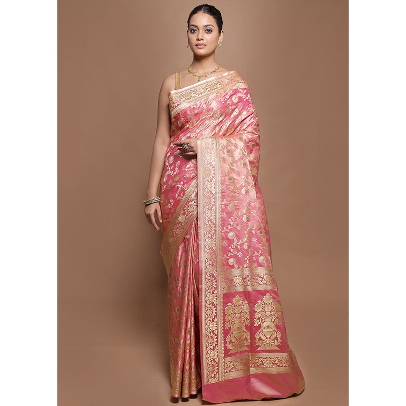 Pink Tanchoi Silk Saree With Blouse Piece - JD986599879