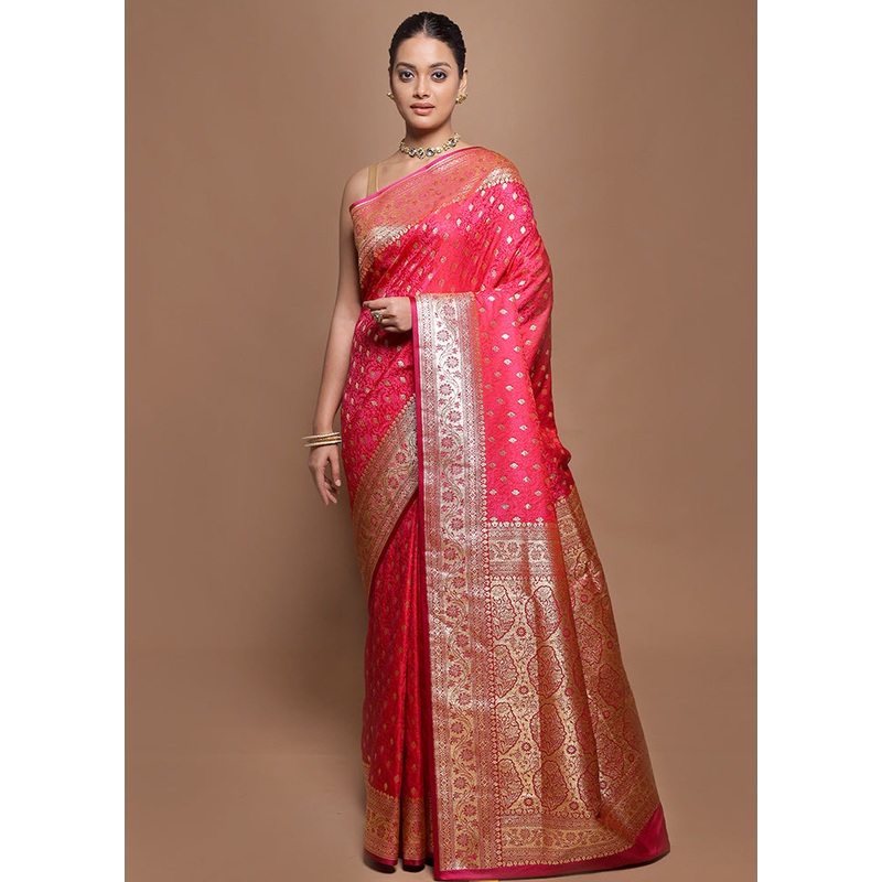 Pink Tanchoi Silk Saree With Blouse Piece - JD986599881