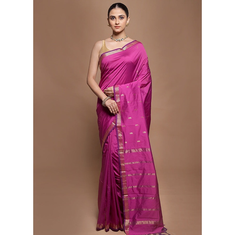 Purple Kanjivaram Silk Saree With Blouse Piece - JD986599871