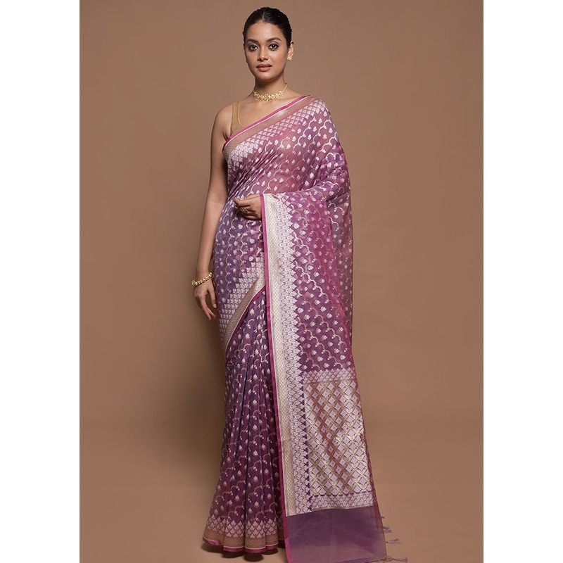 Purple Kora Silk Saree With Blouse Piece - JD986599865