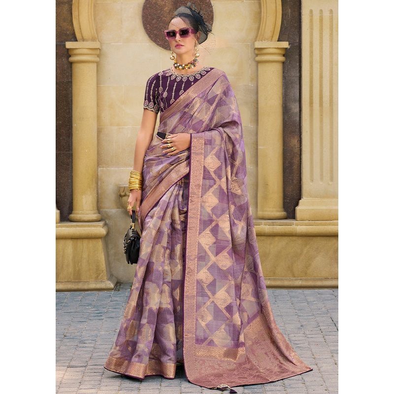 Purple Spun Silk Saree With Blouse Piece - JD986599974