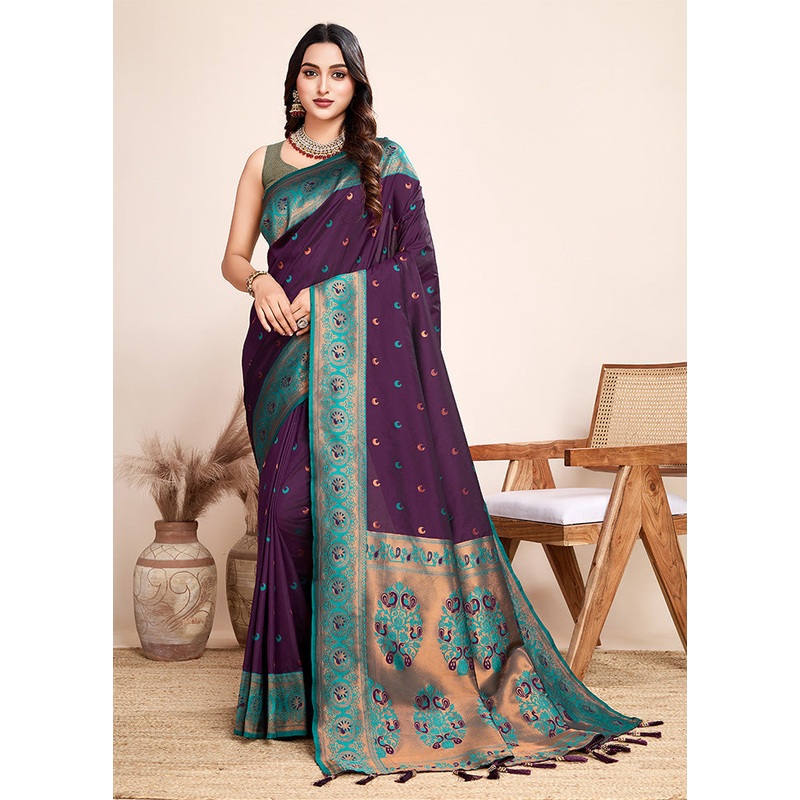 Purple Spun Silk Saree With Blouse Piece - JD986599975