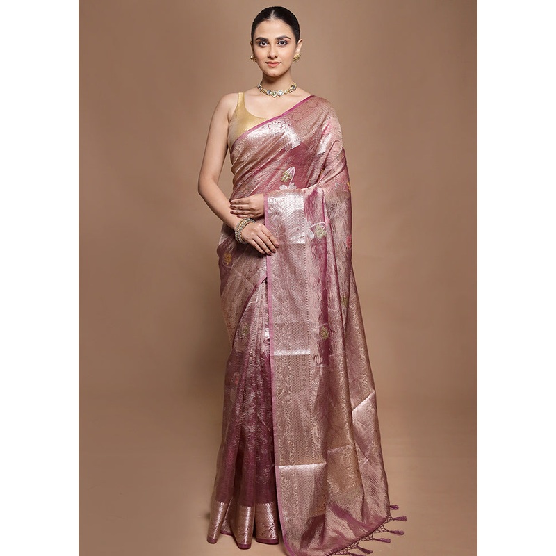 Purple Tissue Silk Saree With Blouse Piece - JD986599860