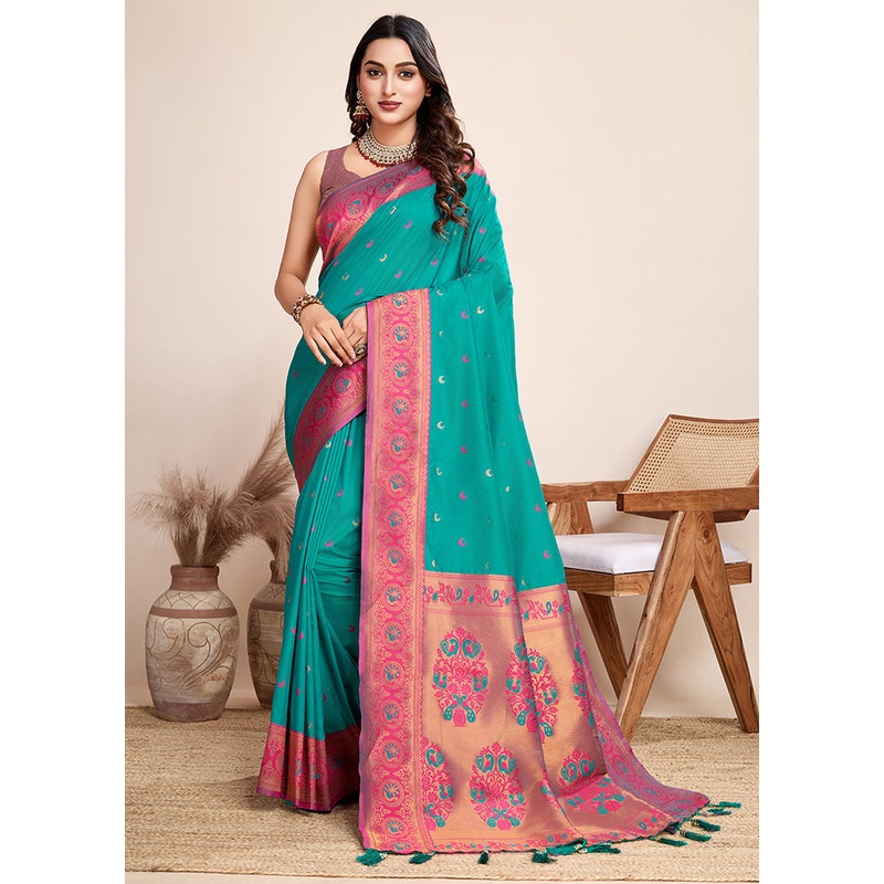 Rama Spun Silk Saree With Blouse Piece - JD986599973