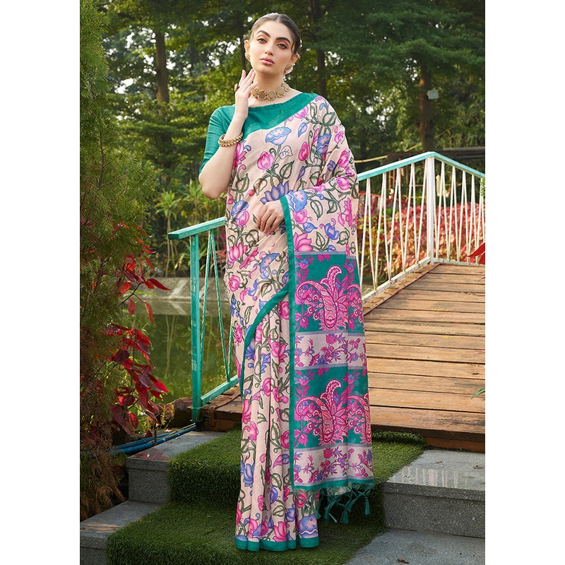 Rama Tussar Silk Saree With Blouse Piece - JD986599972