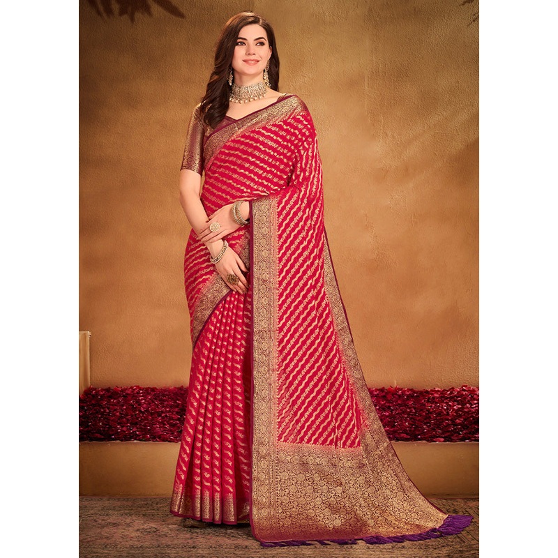 Red Georgette Saree With Blouse Piece - JD986599969