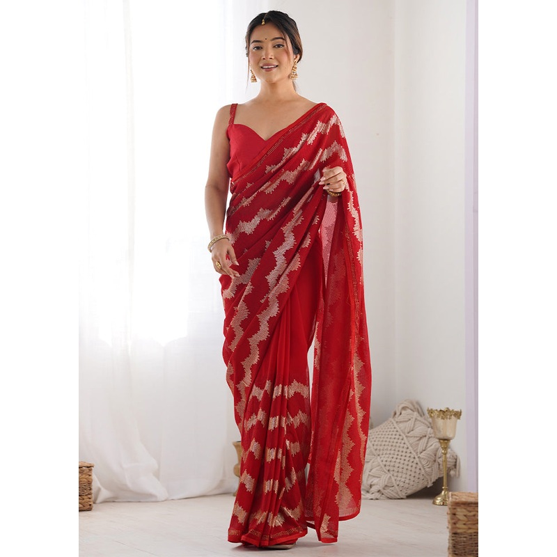 Red Georgette Saree With Blouse Piece - JD986599970