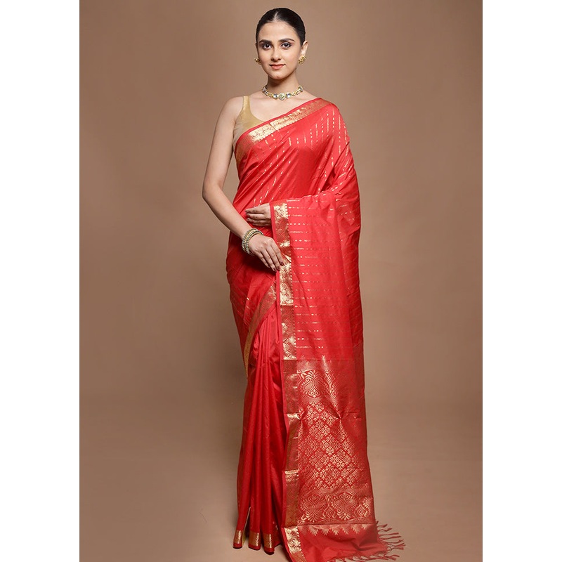 Red Kanjivaram Silk Saree With Blouse Piece - JD986599851