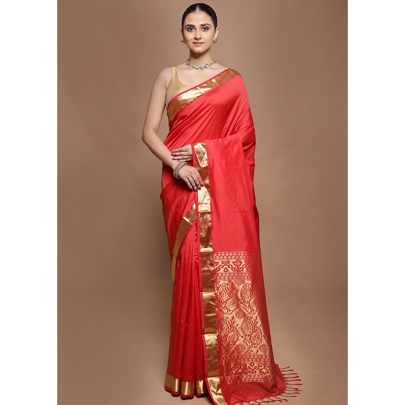 Red Kanjivaram Silk Saree With Blouse Piece - JD986599852