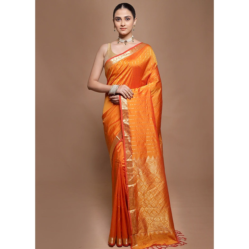 Rust Kanjivaram Silk Saree With Blouse Piece - JD986599846