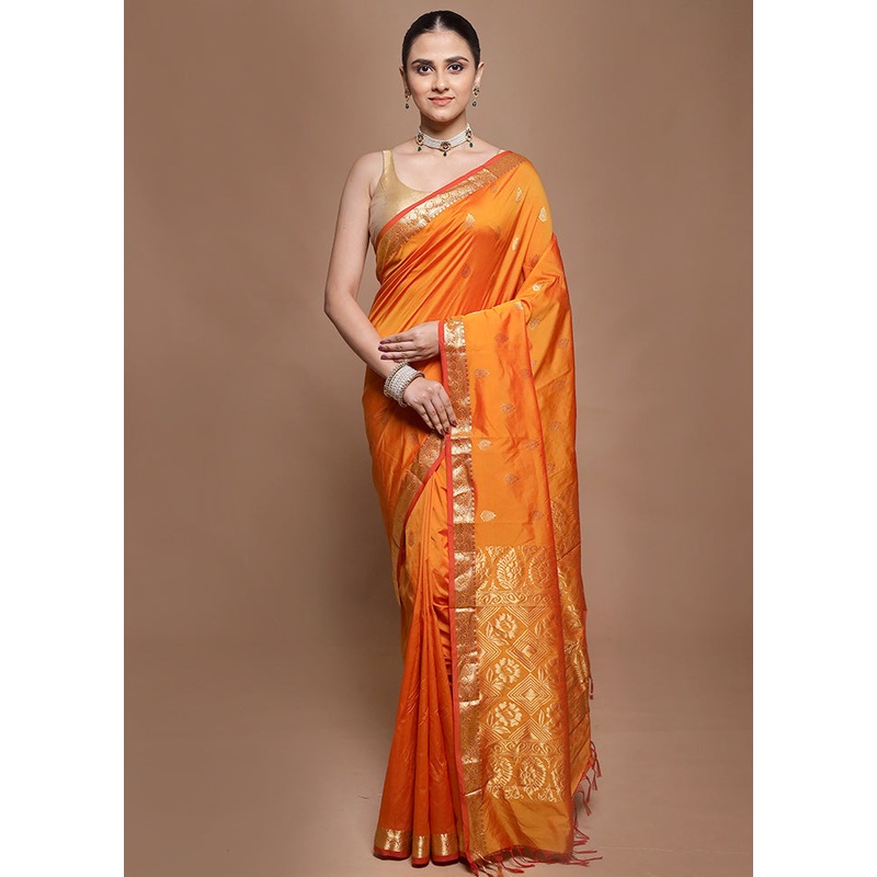 Rust Kanjivaram Silk Saree With Blouse Piece - JD986599848