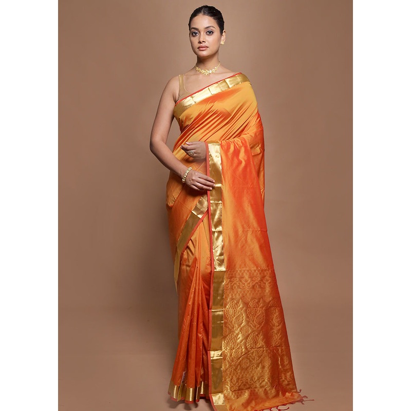 Rust Kanjivaram Silk Saree With Blouse Piece - JD986599849